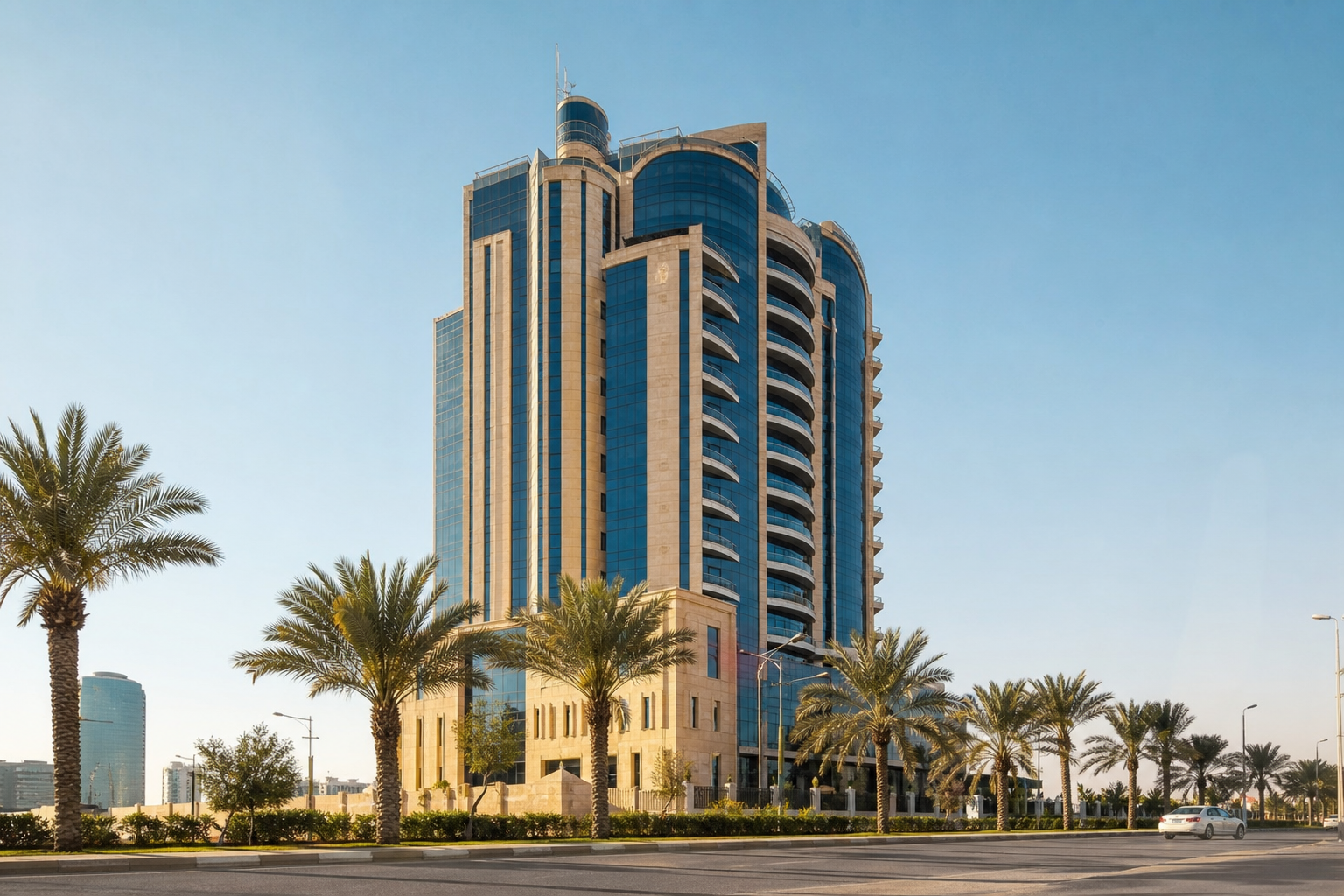 Completed glass and stone tower in Erbil, Iraq